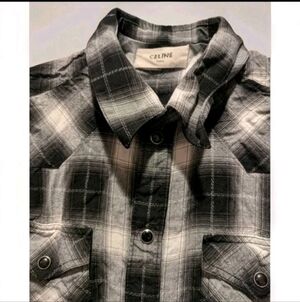 CELINE Classic Western Black & White Checkered Button Down Long Sleeve Men's S